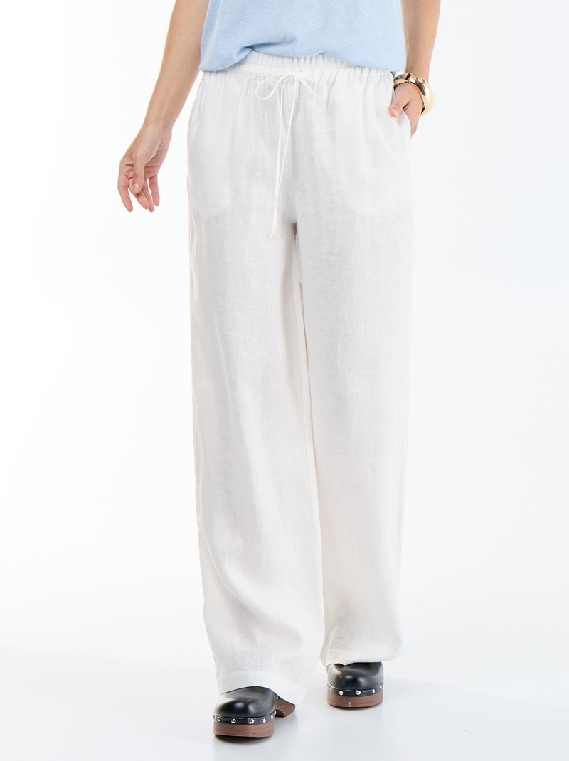 Pantalone in lino tinta unita a gamba larga Bianco - Kiabi