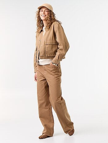 Pantalone in twill a vita alta con taglio wide leg