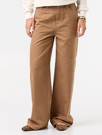 Pantalone in twill a vita alta con taglio wide leg