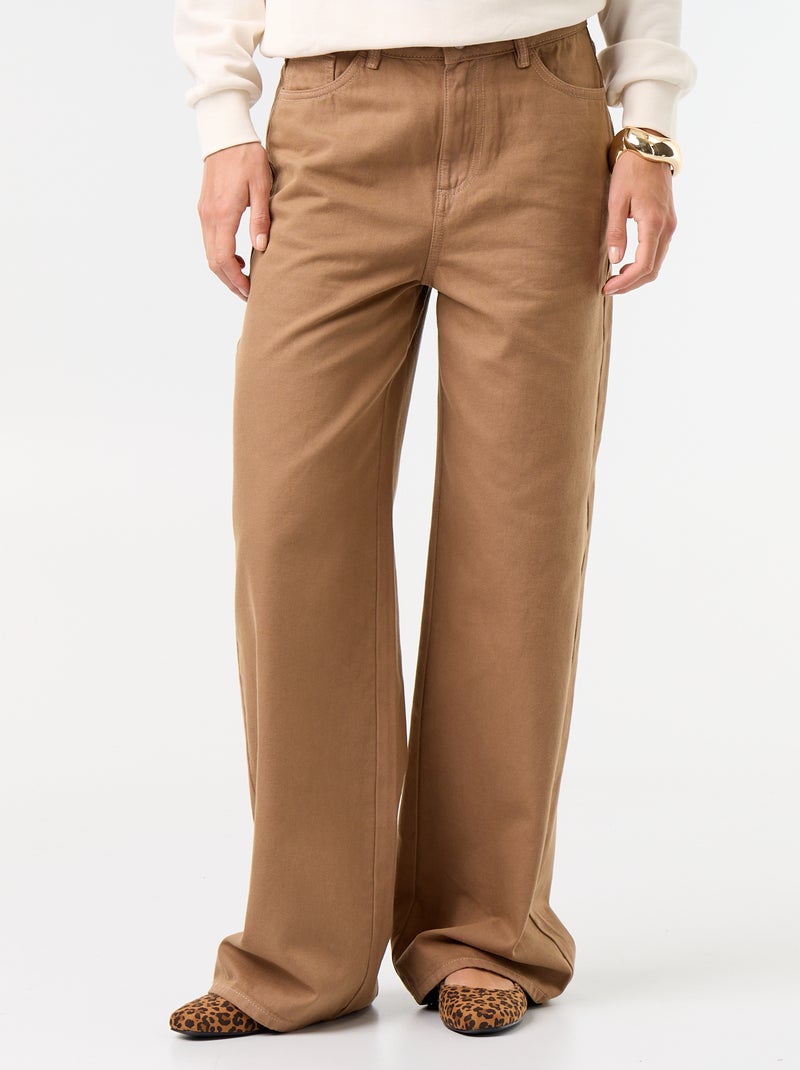 Pantalone in twill a vita alta con taglio wide leg Marrone - Kiabi