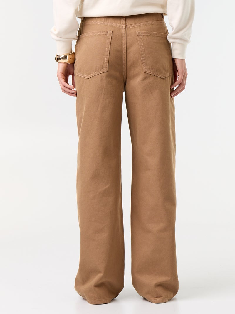 Pantalone in twill a vita alta con taglio wide leg Marrone - Kiabi