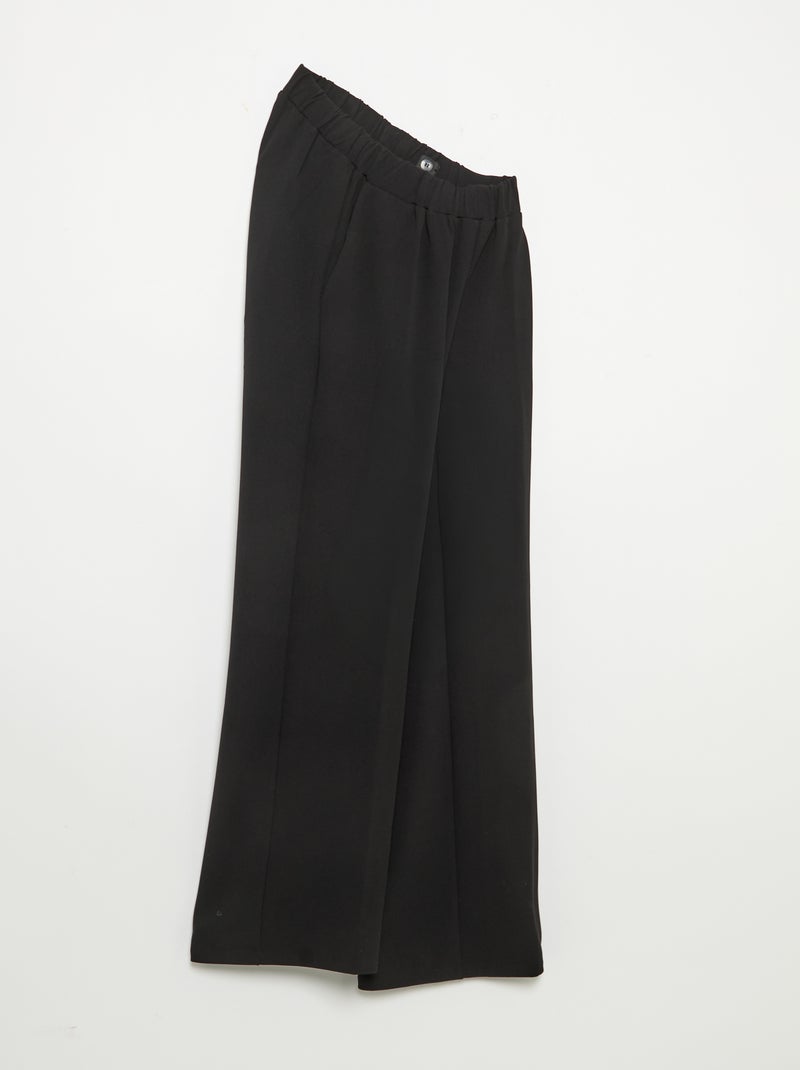 Pantalone largo da donna a vita alta in maglia leggera nero - Kiabi