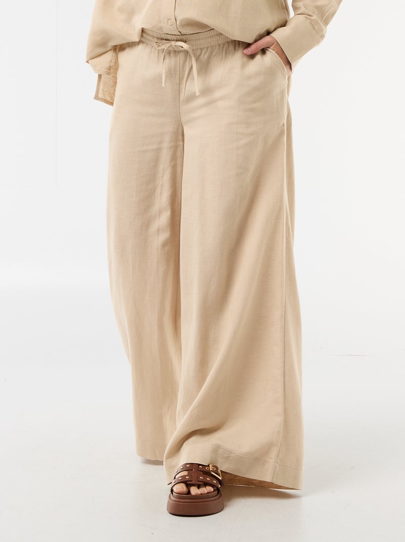Pantalone largo premaman in misto lino Beige - Kiabi