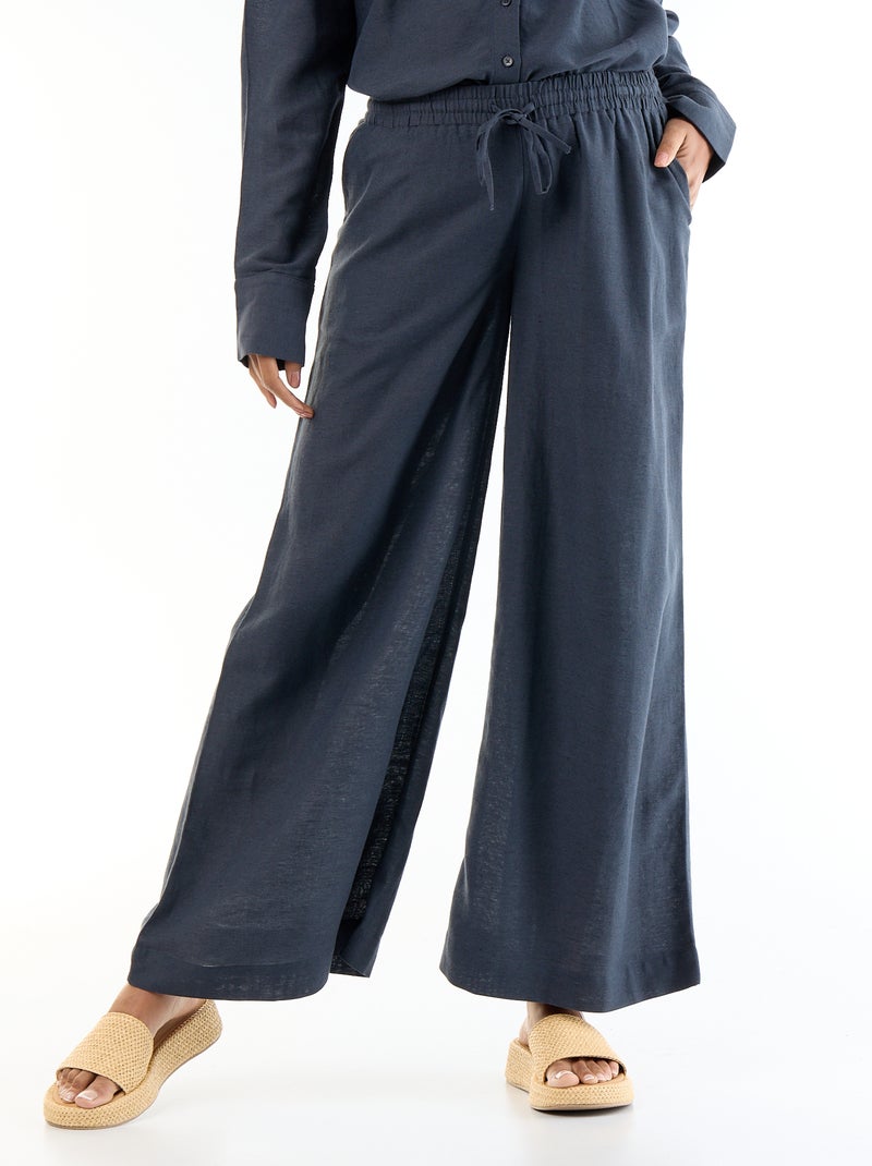 Pantalone largo premaman in misto lino Blu - Kiabi