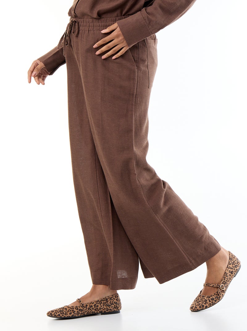 Pantalone largo premaman in misto lino Marrone - Kiabi