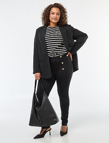 Pantalone leggings tinta unita a vita alta con bottoni dorati