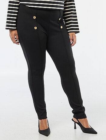 Pantalone leggings tinta unita a vita alta con bottoni dorati