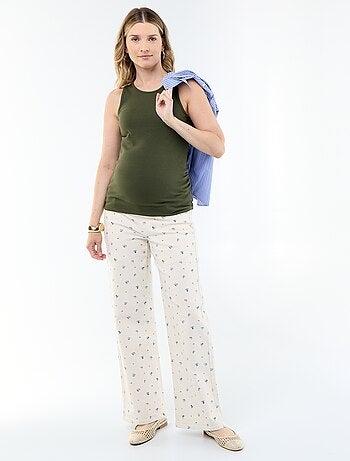 Pantalone premaman in denim a gamba larga