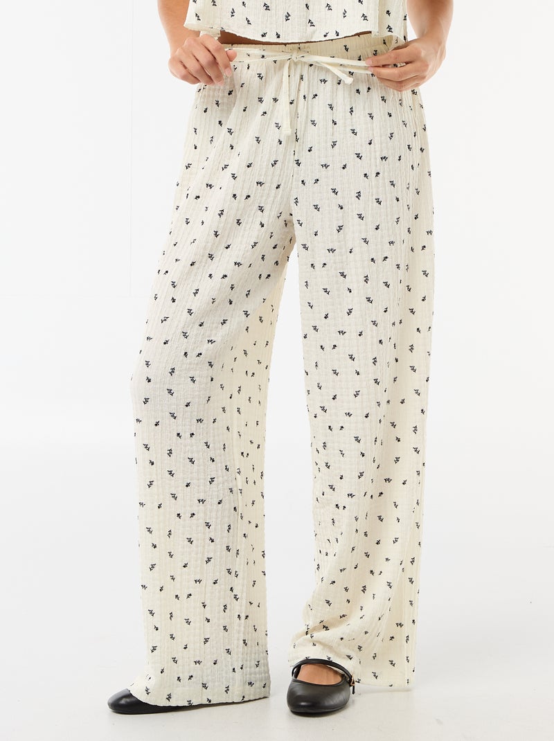 Pantalone stampato in maglia crinkle Bianco - Kiabi