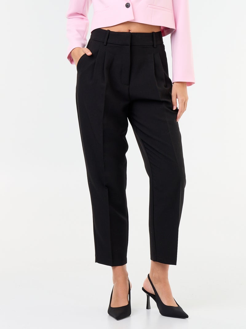 Pantalone taglio carota vita alta Nero - Kiabi