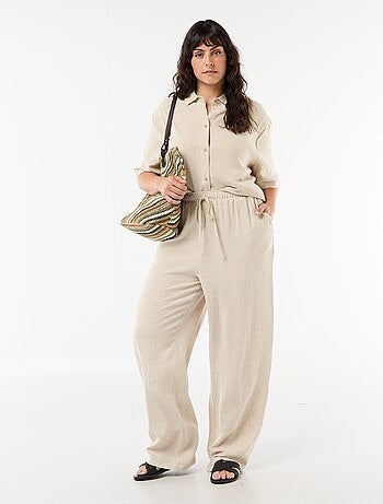 Pantalone tinta unita in misto lino