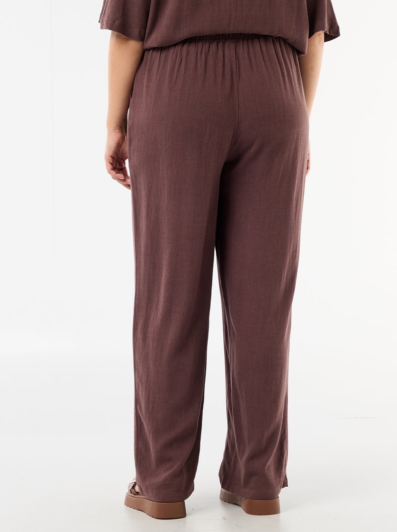 Pantalone tinta unita in misto lino Marrone - Kiabi
