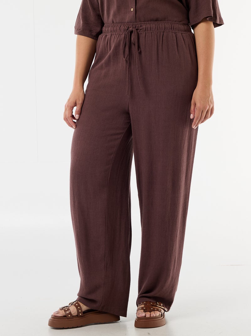 Pantalone tinta unita in misto lino Marrone - Kiabi