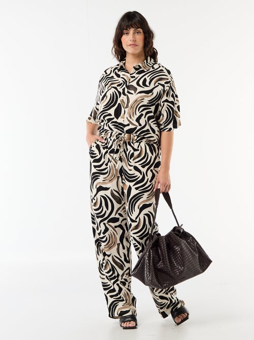 Pantalone tinta unita in misto lino - Kiabi