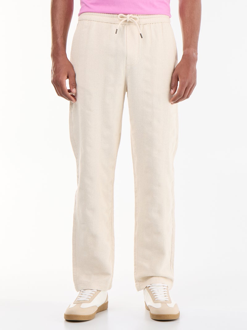 Pantalone tinta unita in tessuto testurizzato Beige - Kiabi