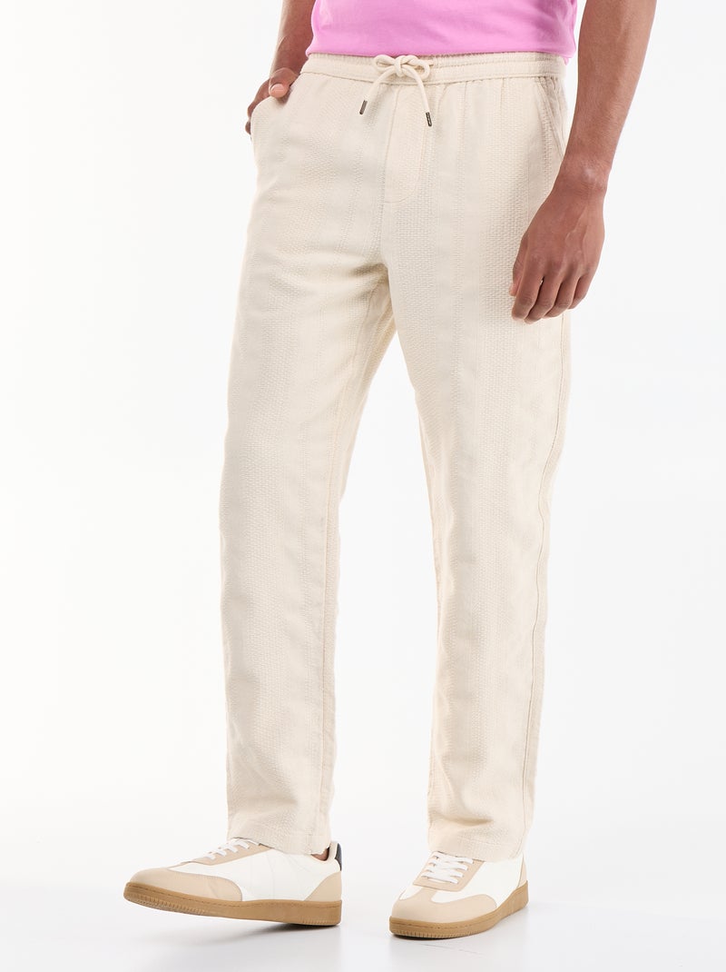 Pantalone tinta unita in tessuto testurizzato Beige - Kiabi