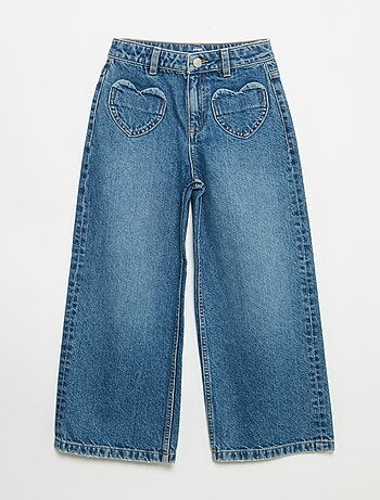 Pantalone wide leg con ricami a cuore