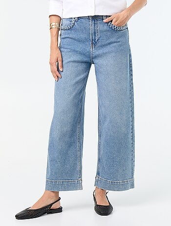 Pantalone wide leg con tasche intrecciate