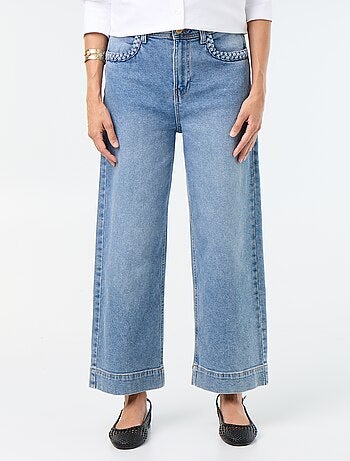 Pantalone wide leg con tasche intrecciate
