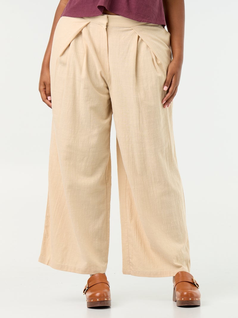 Pantalone wide leg in misto lino Beige - Kiabi