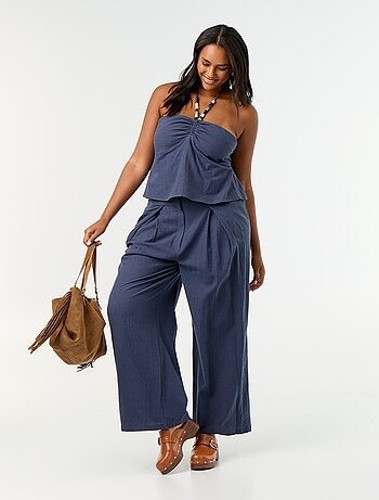 Pantalone wide leg in misto lino