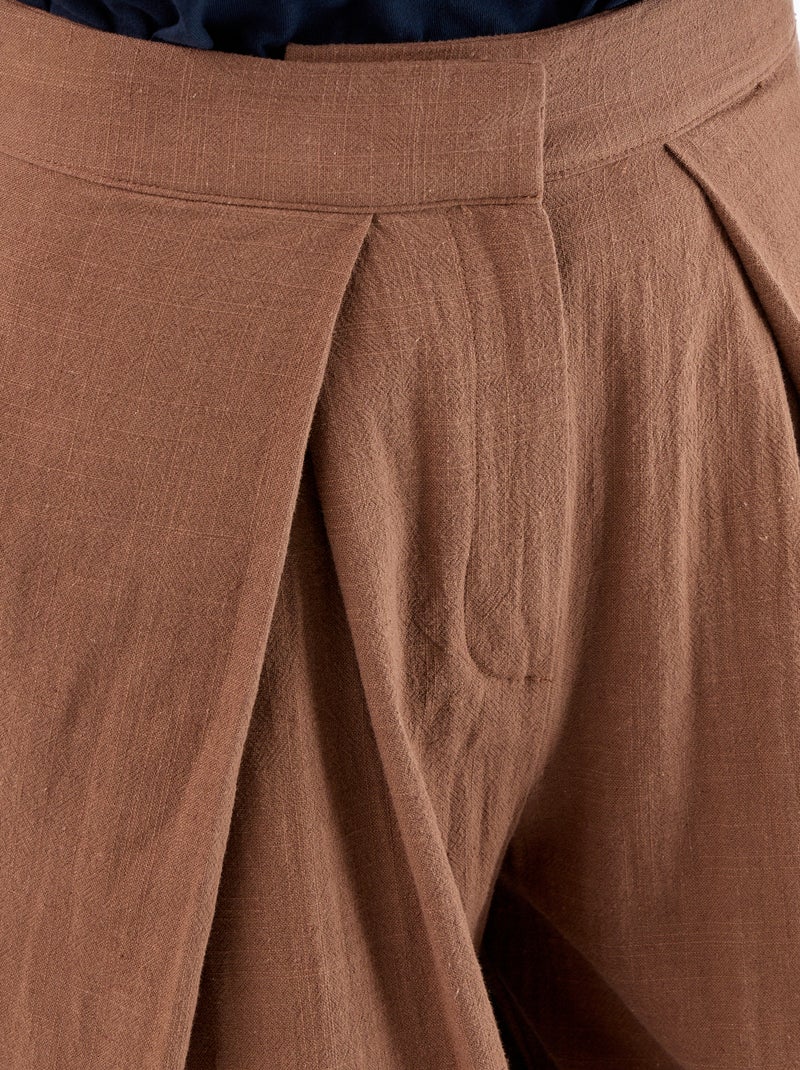Pantalone wide leg in misto lino Marrone - Kiabi