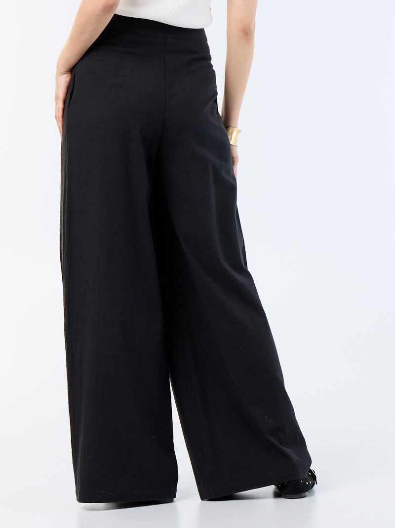 Pantalone wide leg in misto lino Nero - Kiabi