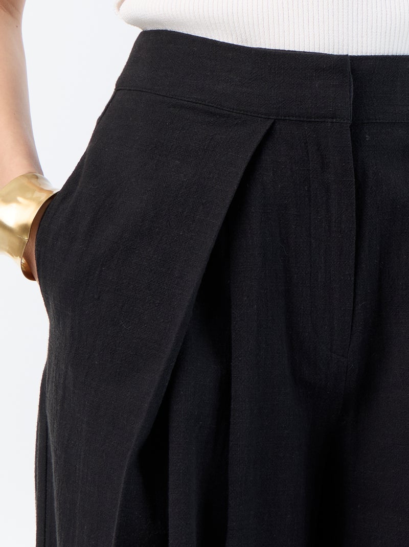 Pantalone wide leg in misto lino Nero - Kiabi