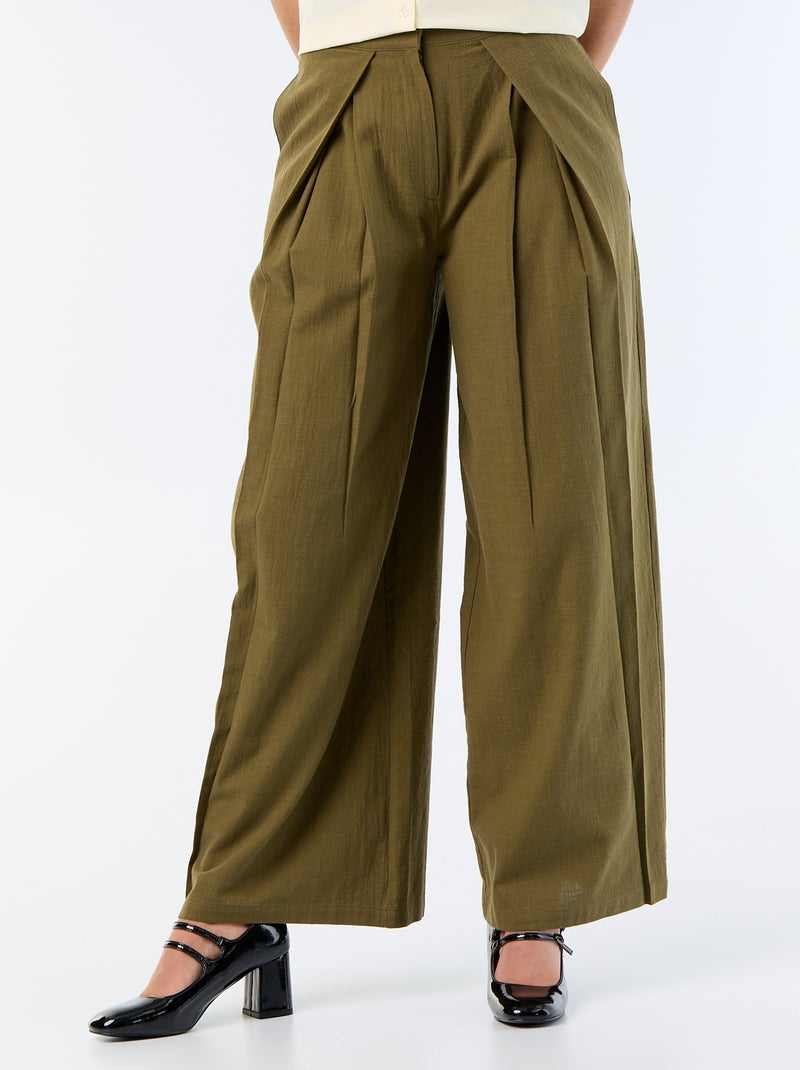 Pantalone wide leg in misto lino Verde - Kiabi