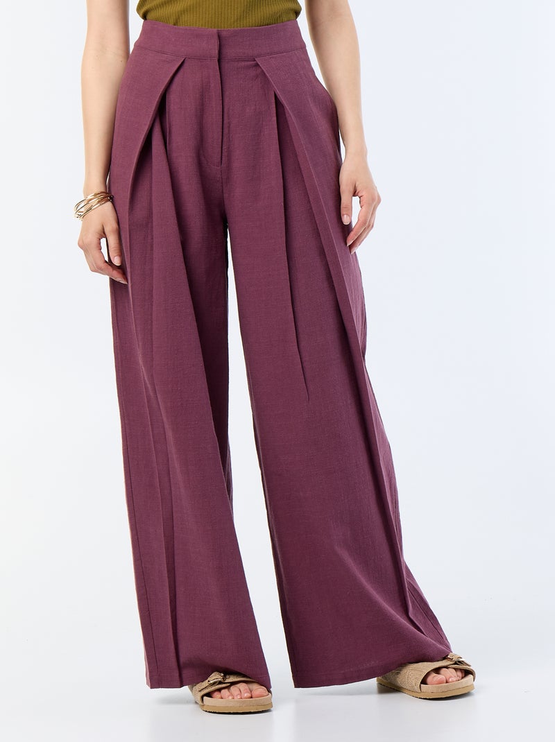 Pantalone wide leg in misto lino Viola - Kiabi