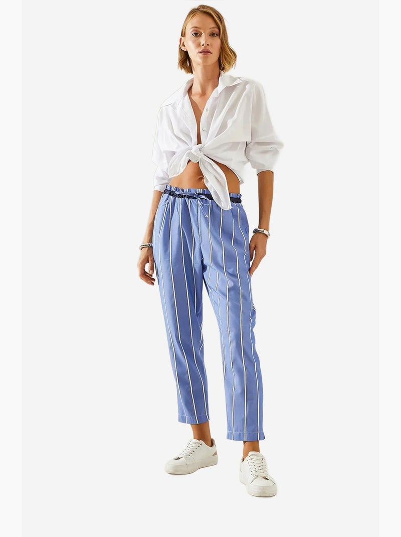 Pantaloni a carota con elastico in vita a righe lucci Blu Bianco - Kiabi