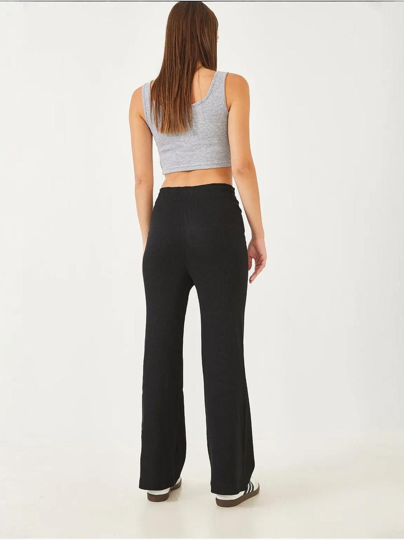 Pantaloni a coste a gamba larga con cintura lucci Nero - Kiabi