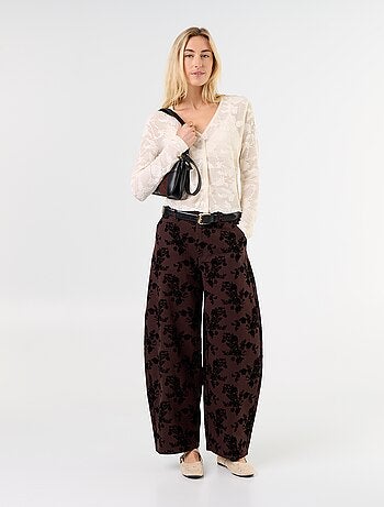 Pantaloni a forma a botte con stampa floccata