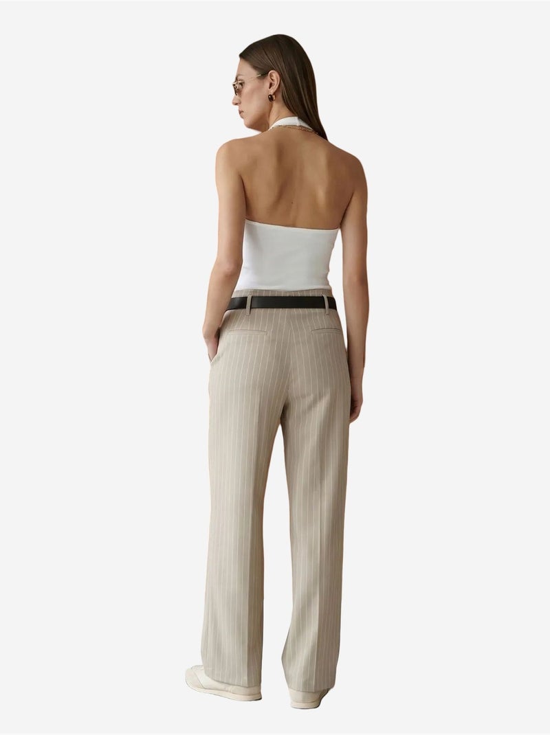 Pantaloni a gamba ampia a righe con pieghe dilvin Beige argilla - Kiabi