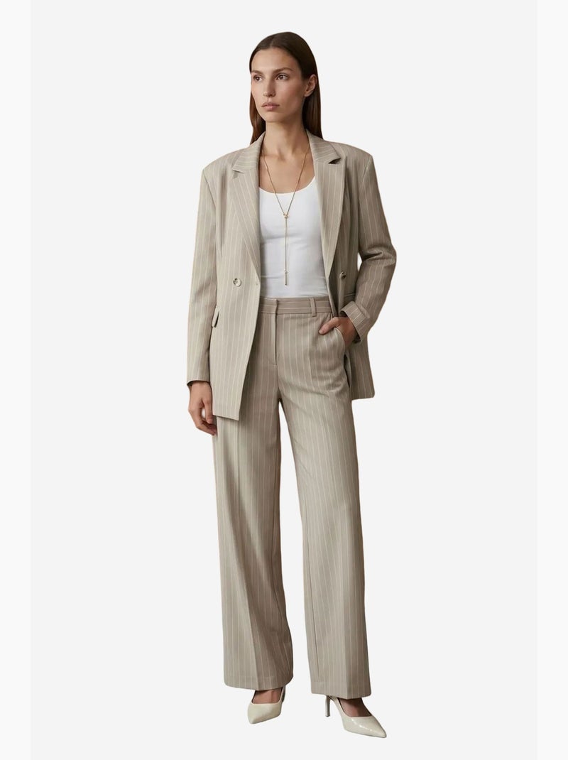 Pantaloni a gamba ampia a righe con pieghe dilvin Beige argilla - Kiabi
