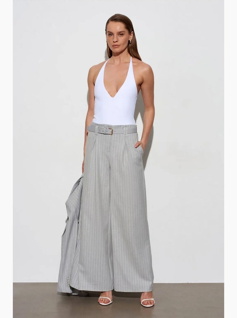 Pantaloni a gamba ampia a righe con pieghe dilvin Grigio chiaro - Kiabi