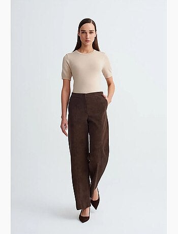 Pantaloni a gamba ampia a vita alta in finto suede dilvin