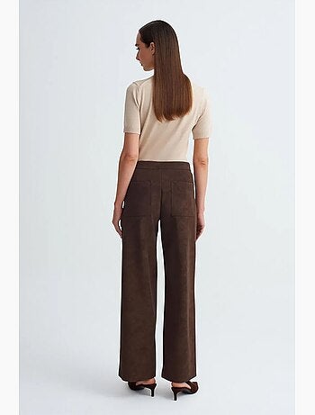 Pantaloni a gamba ampia a vita alta in finto suede dilvin