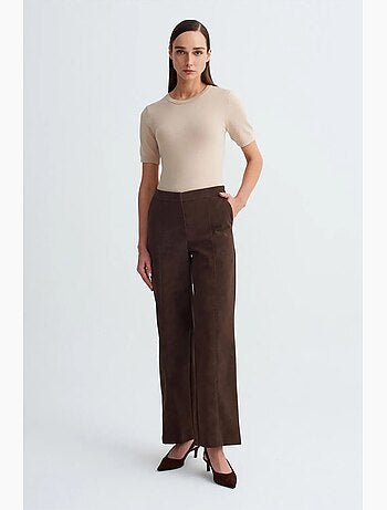 Pantaloni a gamba ampia a vita alta in finto suede dilvin