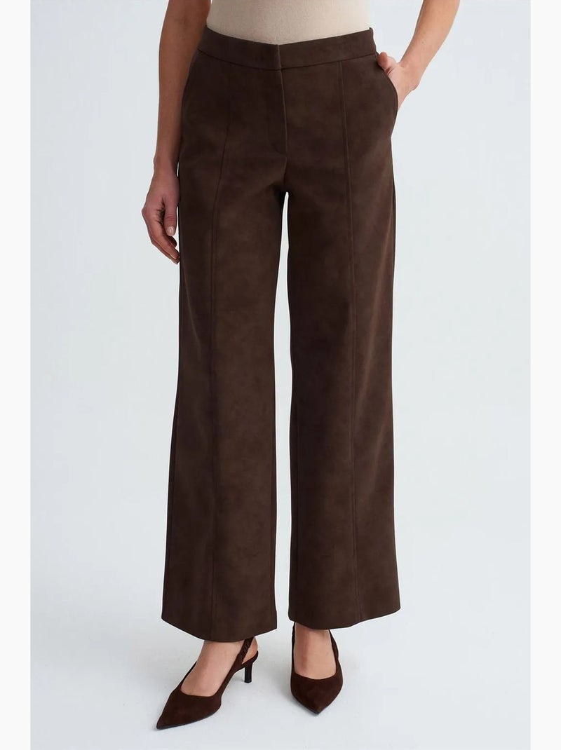 Pantaloni a gamba ampia a vita alta in finto suede dilvin Marrone cioccolato - Kiabi