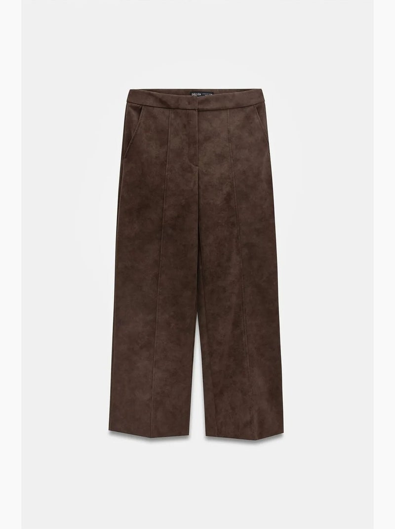 Pantaloni a gamba ampia a vita alta in finto suede dilvin Marrone cioccolato - Kiabi