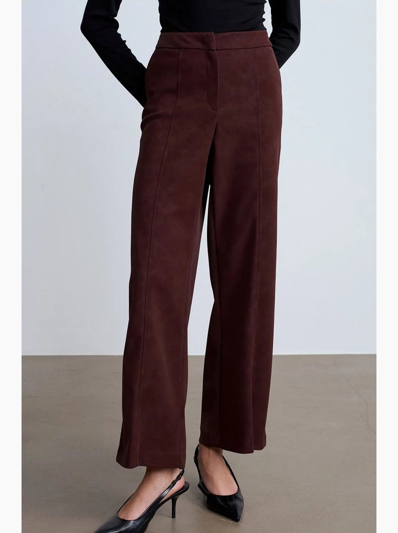 Pantaloni a gamba ampia a vita alta in finto suede dilvin Marrone scuro - Kiabi