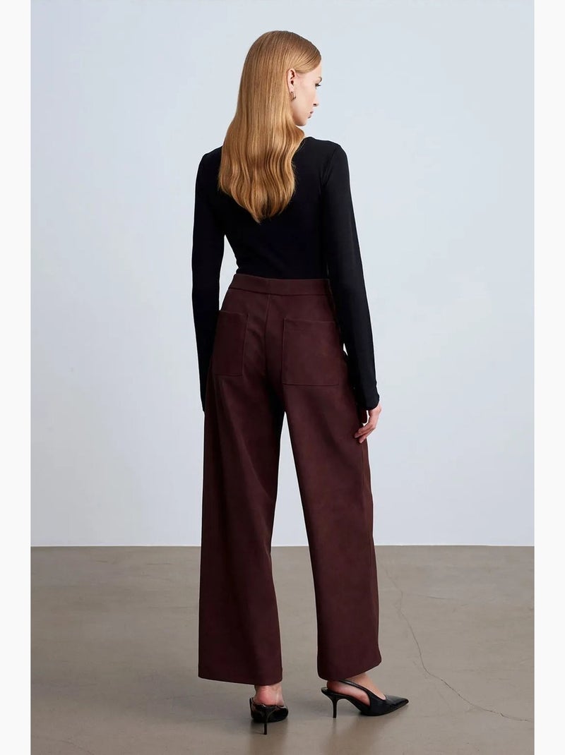 Pantaloni a gamba ampia a vita alta in finto suede dilvin Marrone scuro - Kiabi