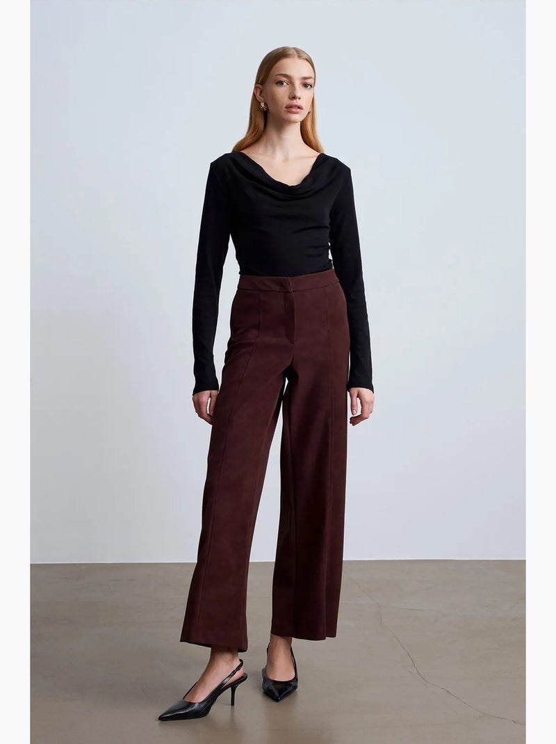 Pantaloni a gamba ampia a vita alta in finto suede dilvin Marrone scuro - Kiabi