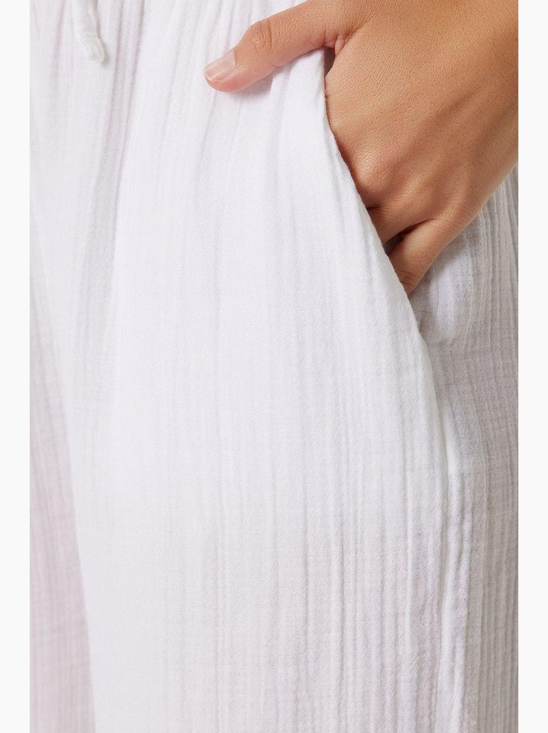 Pantaloni a gamba ampia con coulisse in vita e dettaglio con bordino istanbul Bianco - Kiabi