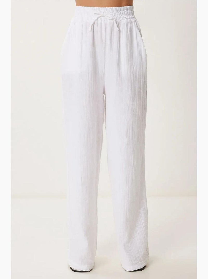 Pantaloni a gamba ampia con coulisse in vita e dettaglio con bordino istanbul Bianco - Kiabi
