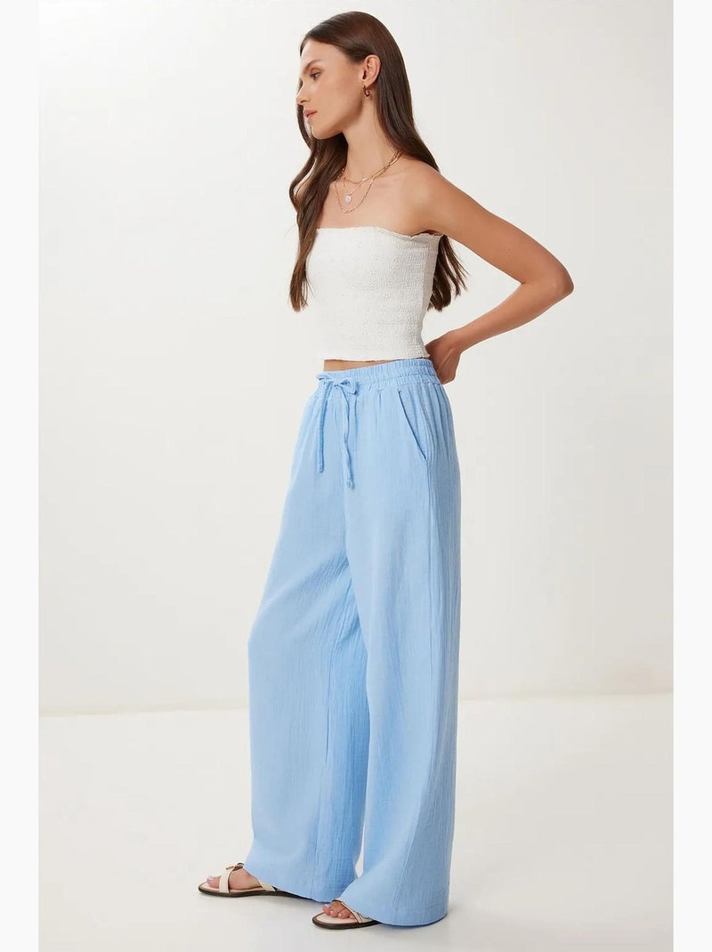 Pantaloni a gamba ampia con coulisse in vita e dettaglio con bordino istanbul Blu cielo - Kiabi