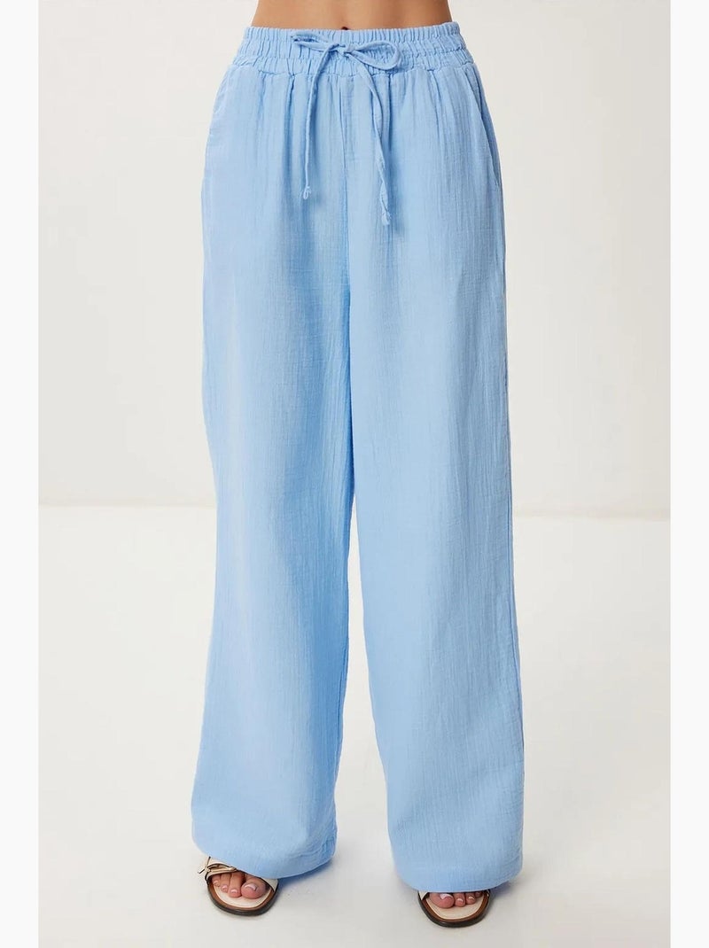 Pantaloni a gamba ampia con coulisse in vita e dettaglio con bordino istanbul Blu cielo - Kiabi