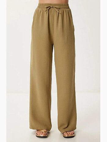 Pantaloni a gamba ampia con coulisse in vita e dettaglio con bordino istanbul