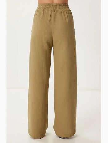 Pantaloni a gamba ampia con coulisse in vita e dettaglio con bordino istanbul